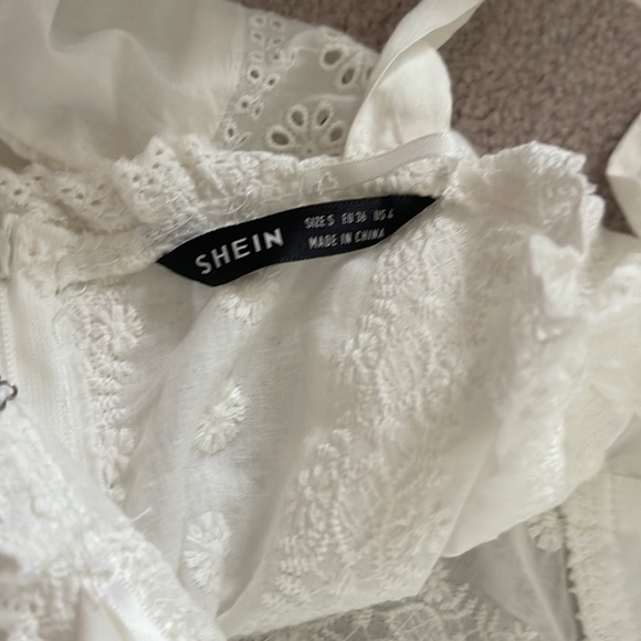 White Embroidered Cotton Embroidered Eyelet Dress - Picture 5 of 5